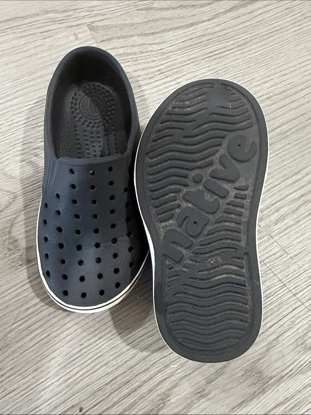 Native Black Perforated Slip-On Loafers with Off-White Trim Toddler C8